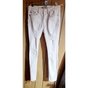 Mudd Womens Size 5 White Skinny Jeans Distressed Pockets Denim Casual Stretch